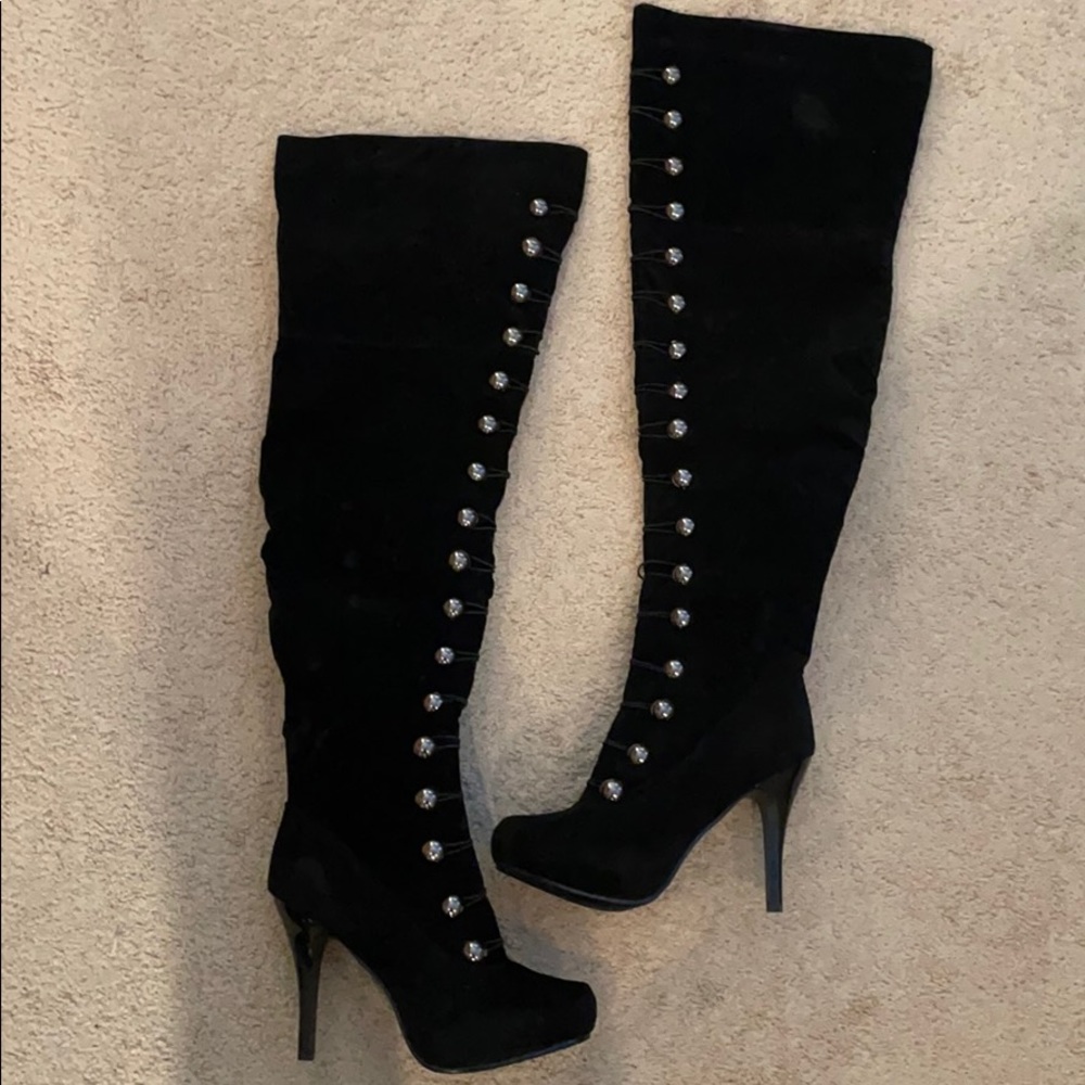 Suede OTK button boots